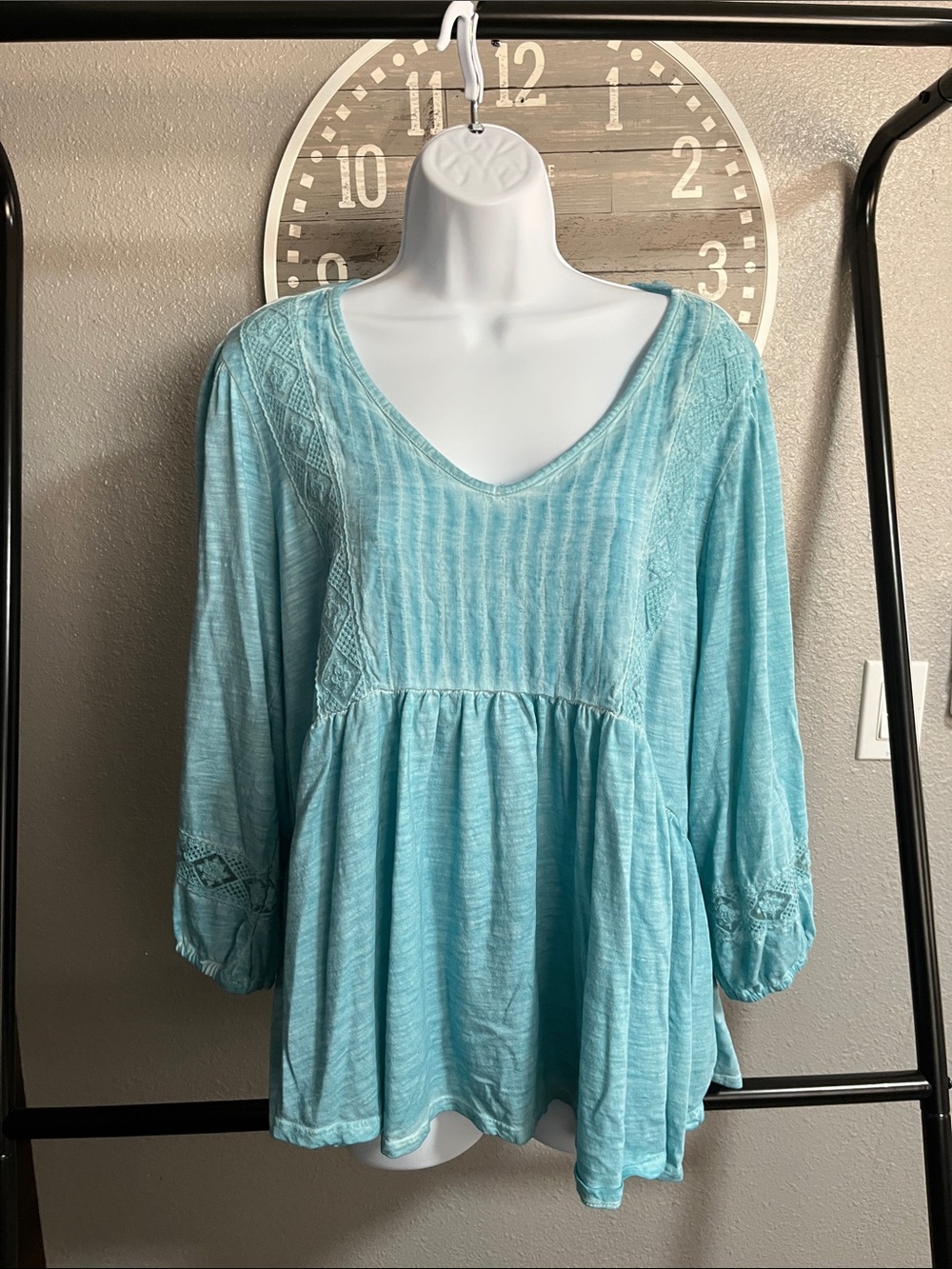 #47 Farmers Market Turquoise, Light Blue Botto Blouse-Like New